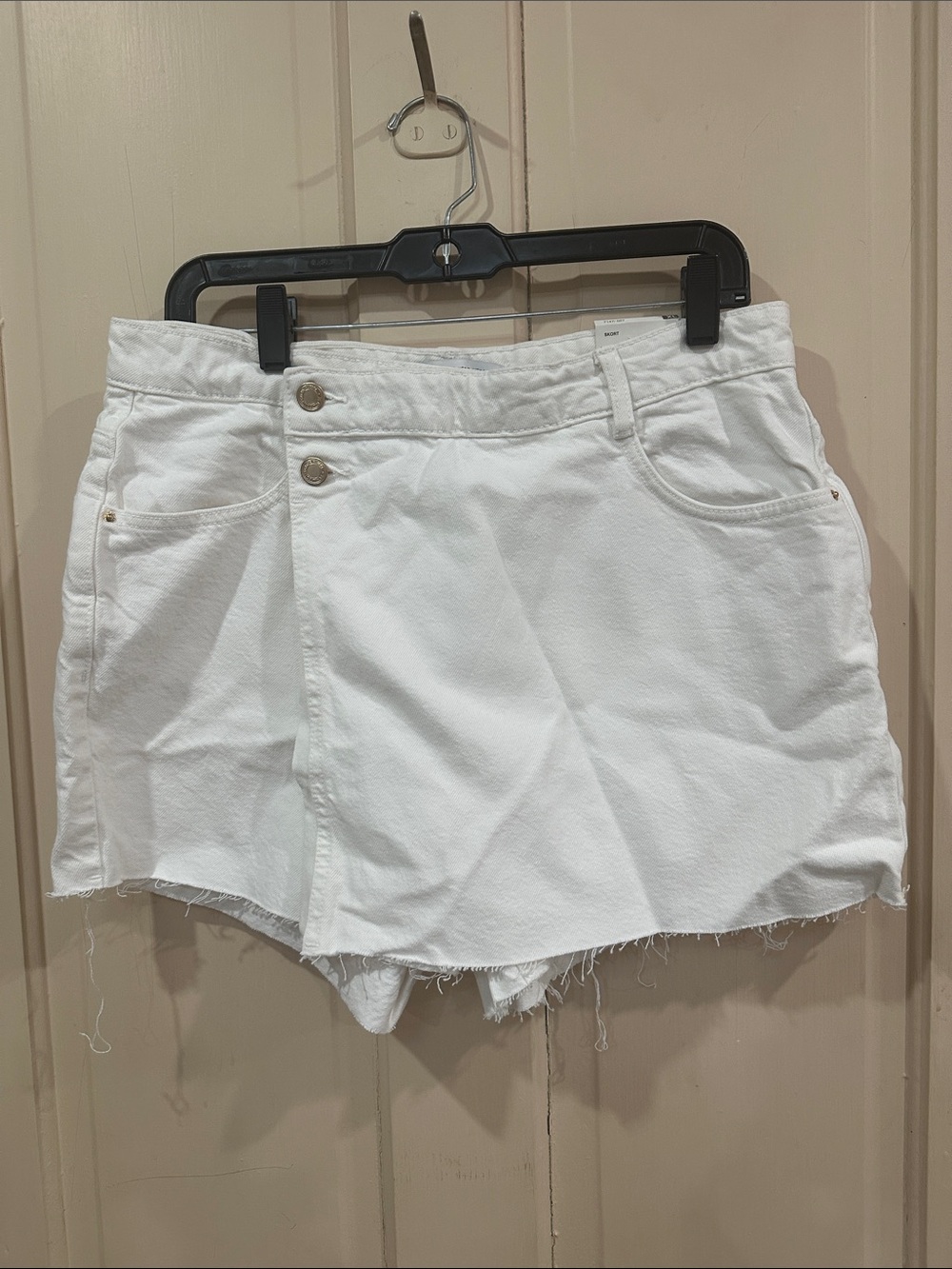 Zara White Denim Skort with Frayed Hem